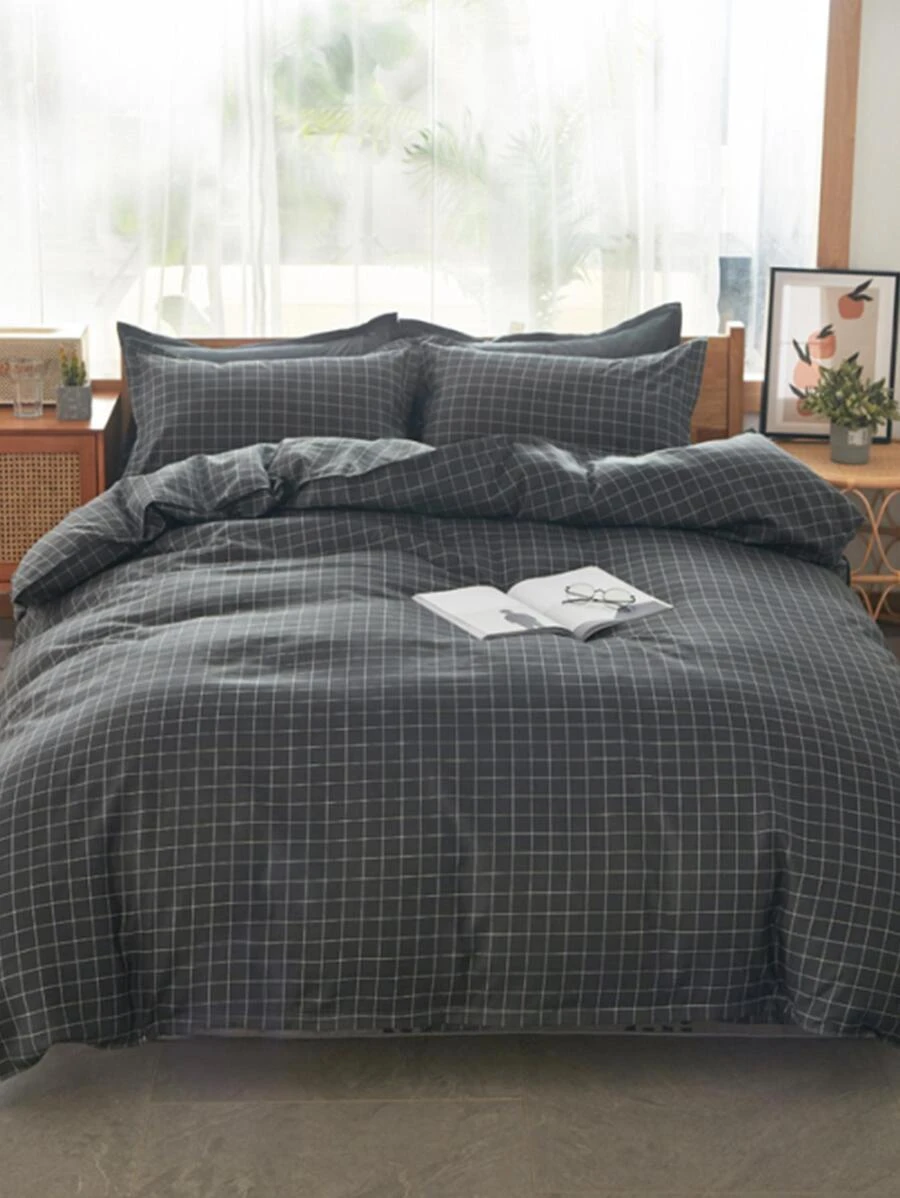 格紋圖案被套套裝不附帶內芯 - 灰色 - 查看 1