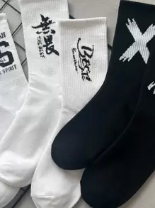 10pairs Men's Black & White Sports High Socks For Basketball Students