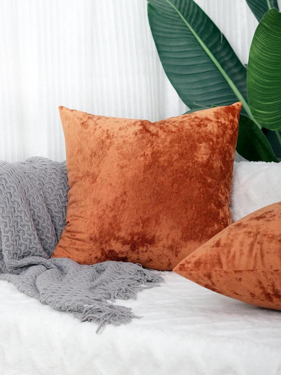 1pc Solid Cushion Cover Without Filler - Orange - View 1