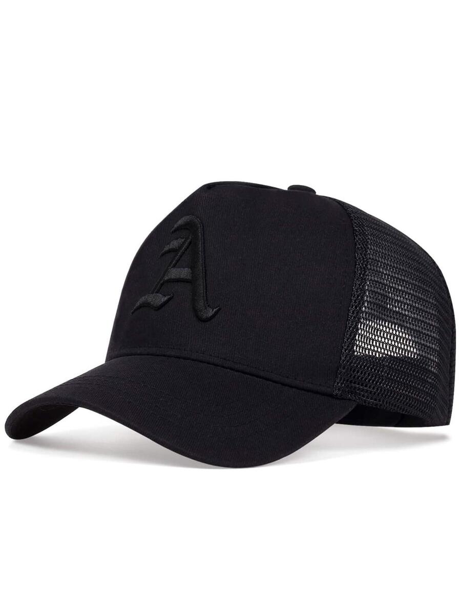 1 gorra de camionero ajustable de moda para hombre con letra bordada para la calle al aire libre - Negro - Ver 1