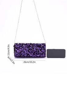 迷人、优雅、精致、安静的奢华亮片、时尚、奢华、闪亮闪光装饰链条斜挎包，适合女士、时尚晚装包、单肩包/手提包，水钻、人造珍珠，适合派对女孩、女士、新娘，非常适合派对、婚礼、舞会、晚宴/宴会、鸡尾酒会 - 紫色 - 查看 9
