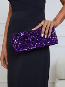迷人、优雅、精致、安静的奢华亮片、时尚、奢华、闪亮闪光装饰链条斜挎包，适合女士、时尚晚装包、单肩包/手提包，水钻、人造珍珠，适合派对女孩、女士、新娘，非常适合派对、婚礼、舞会、晚宴/宴会、鸡尾酒会 - 紫色 - 查看 3