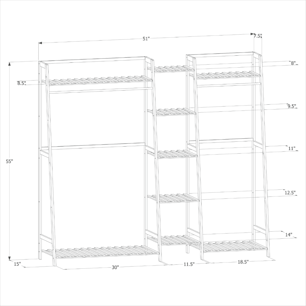 Trapezoid 63"Bamboo[GARMENT CLOTHES HANGING ROD]Coat Pants Organizer