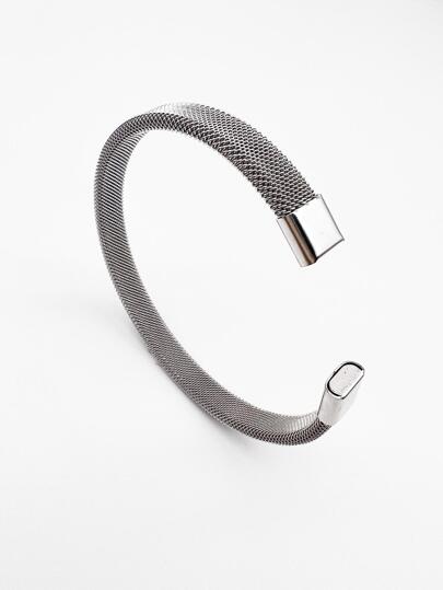 A歐美簡約風男士和女士不銹鋼鋼顏色手環C形狀網紗彈性打開手環