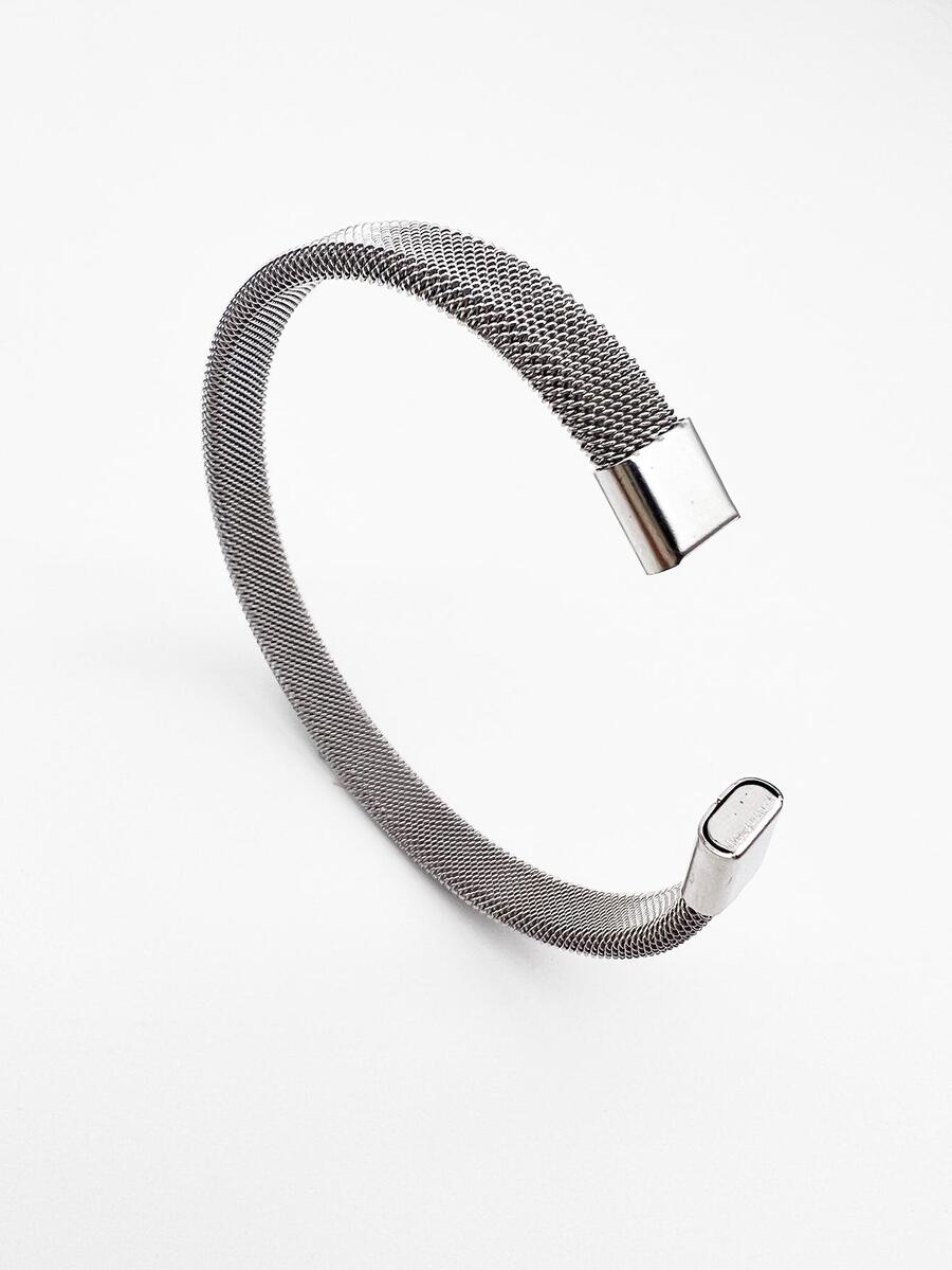 A歐美簡約風男士和女士不銹鋼鋼顏色手環C形狀網紗彈性打開手環