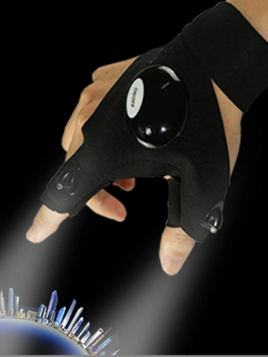1pair Luminous Fishing Gloves - Black - View 1