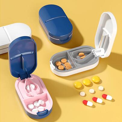 1入組PP藥品收納盒,現代藍色多功能便攜式迷你藥鎖盒適用於戶外