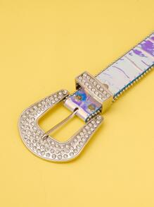 水鑽裝飾方形扣皮帶 - 彩色 - 查看 3