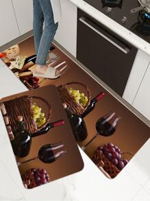 1pc Wine Pattern Kitchen Rug - Multicolor - View 4