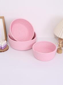 手工钩编圆绳收纳篮、办公桌收纳盒、母亲节礼物、客厅、卧室、浴室，3 种尺寸可选 - 粉色 - 查看 5