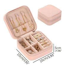 1pc Pink Jewelry Storage Box, Modern Multi-grid Jewelry Organizer Storage Case For Home - Pink - View 6