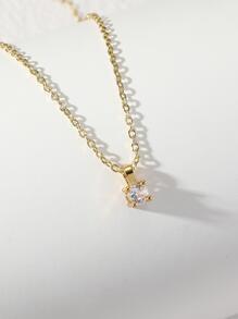 1 vòng cổ thời trang đơn giản phong cách cổ điển solitaire vòng cổ kim cương cho phụ nữ - Vàng - Xem 1