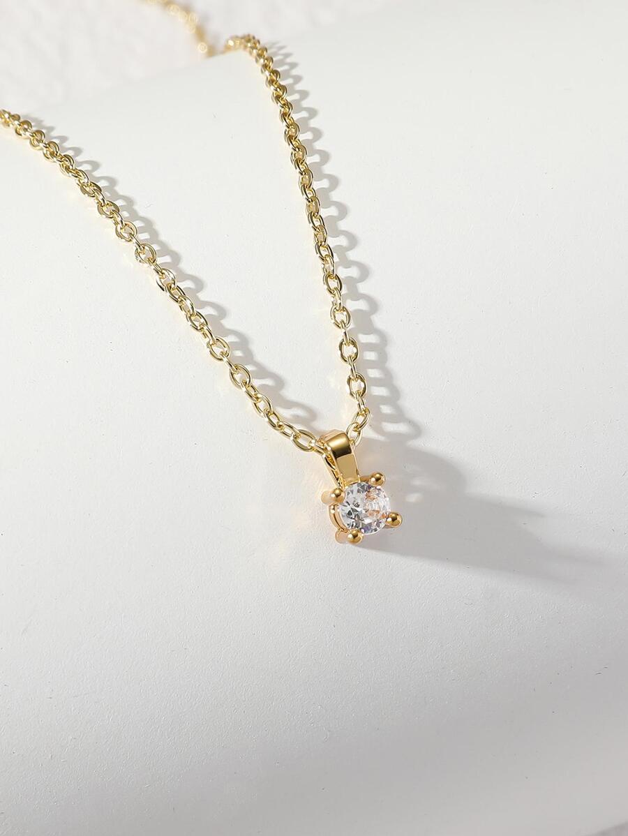 1 vòng cổ thời trang đơn giản phong cách cổ điển solitaire vòng cổ kim cương cho phụ nữ - Vàng - Xem 1