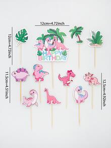 11 Cái/bộ Giấy Bánh Topper, Thiết Kế Khủng Long Ngộ Nghĩnh Trên Bánh Trang Trí Cho Bữa Tiệc Sinh Nhật - Nhiều màu - Xem 2