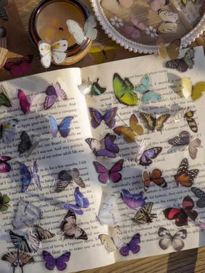 40pcs Random Butterfly Garden Themed Waterproof Stickers For Scrapbooking, Pet Cup, Graffiti, Suitcase, And Water Bottle Decoration Back To School