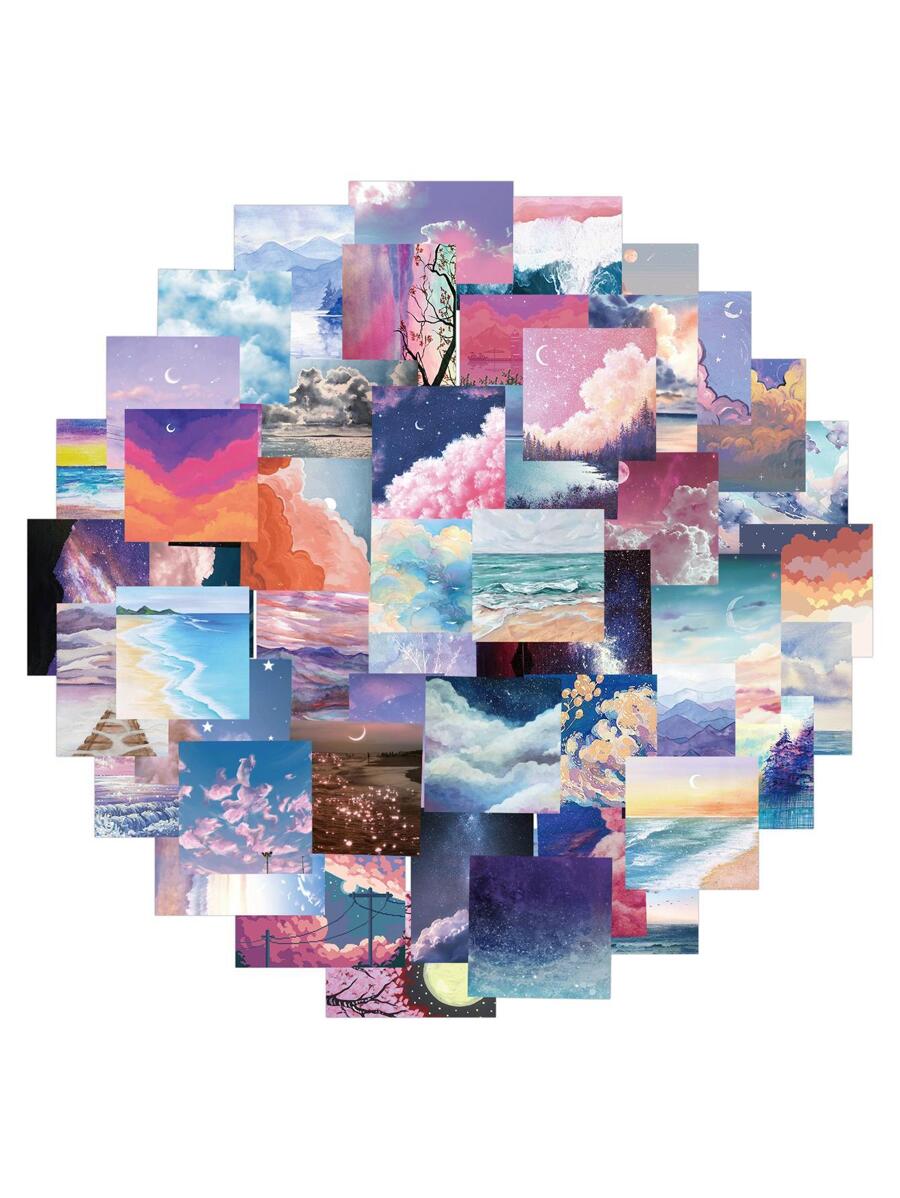 50pcs Scenery Pattern Sticker Back To School - Pink - View 1