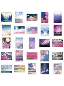 50pcs Scenery Pattern Sticker Back To School - Pink - View 2