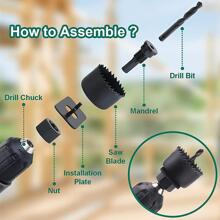Hole Saw Set HYCHIKA 19 Pcs Hole Saw Kit With 13Pcs Saw Blades, 2 Mandrels, 2 Drill Bits, 1 Installation Plate, 1 Hex Key, Max Size 6" And Min Size 3/4", Ideal For Soft Wood, Plywood, Drywall, PVC - Black - View 4