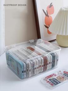 1入組塑膠桌面收納盒帶套,極簡風格透明防塵收納託盤適用於手機外殼