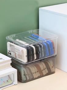 1入組塑膠桌面收納盒帶套,極簡風格透明防塵收納託盤適用於手機外殼