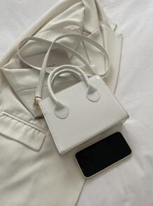 時髦女士素色托特包帶雙把手 - 白色 - 查看 5