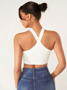 Cropped feminino Alça cruzada Larga 2 cm veste de varias formas tecido super leve em Viscolycra confortável!!! - Branco - Visão 3