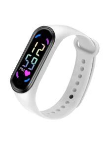 2 piezas Reloj digital pareja negro & blanco de silicona con tira deportivo oval esfera , para decoración diaria - Negro - Ver 3