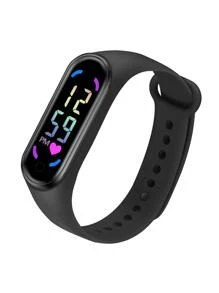 2 piezas Reloj digital pareja negro & blanco de silicona con tira deportivo oval esfera , para decoración diaria - Negro - Ver 2