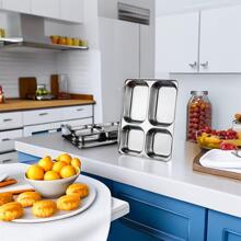 1pc Stainless Steel Plate, Classic 4 Grids Dinner Plate For Kitchen - Silver - View 3