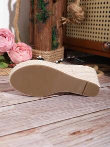 Ladies' Black Vacation Style Pearl Decoration Wedge Sandals - Black - View 7