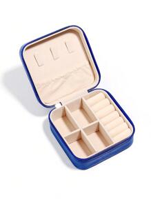 1pc Royal Blue Jewelry Storage Box, Modern Multi-grid Jewelry Organizer Storage Case For Home - Royal Blue - View 4