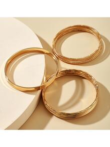 个性化夸张宽手镯套装 女款 金色亮面 14 件套 - 金黃色 - 查看 2