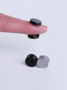 2Pcs Punk Stainless Steel Men Magnet Ear Clip Stud Set Non Piercing Earrings Jewelry Gift - 2 Pack Black & Silver Ear Clips - View 2