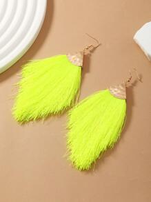 1 Pair Bohemian Style Fluorescent Red, Navy Blue, Gray, Magenta, And Pink Pearl Triangle Tassel Earrings, Simple And Fashionable For Daily Wear