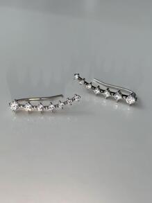 1對純銀方晶鋯石裝飾耳釘 - 銀色 - 查看 5