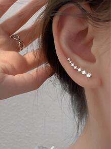 1對純銀方晶鋯石裝飾耳釘 - 銀色 - 查看 3