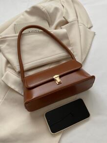 復古柔軟面PU皮革金屬鎖裝飾雙層夾殼經典風格包女士肩袋新女士小包手提斜挎小方包 - 查看 6