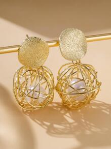 1对女士欧美风格镂空鸟笼珍珠复古个性化优雅耳环 - 彩色 - 查看 5