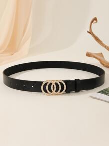 1 chiếc thắt lưng nữ trang trí đá quý 3 vòng tròn bằng vàng, đa năng, thích hợp sử dụng hàng ngày, chất liệu da PU - màu đen - Xem 2