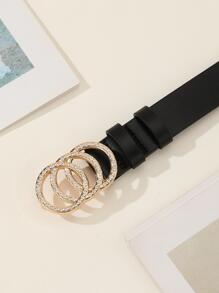1 chiếc thắt lưng nữ trang trí đá quý 3 vòng tròn bằng vàng, đa năng, thích hợp sử dụng hàng ngày, chất liệu da PU - màu đen - Xem 3