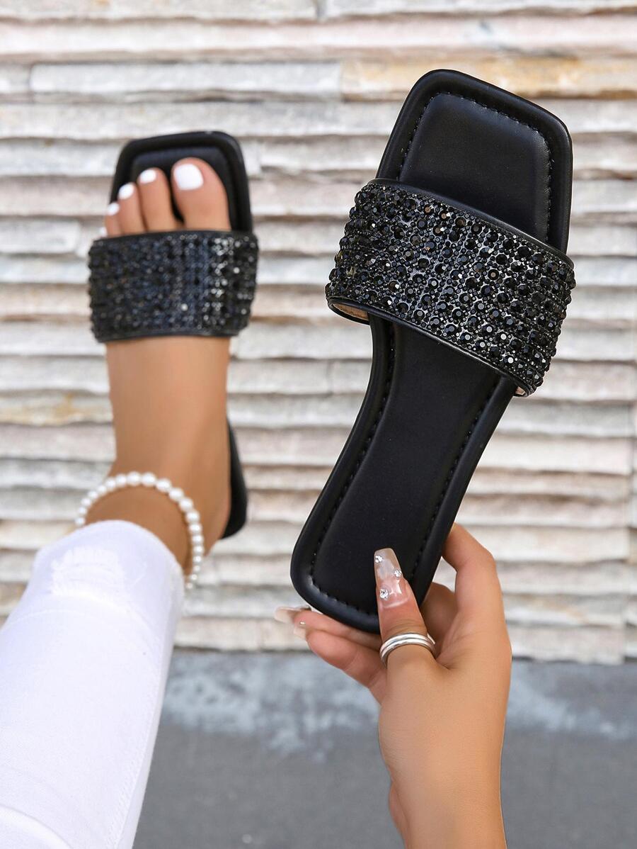 Sandalias planas para mujer, nuevas sandalias casuales de vacaciones de verano 2023 para mujer, calzado de playa para damas - Negro - Ver 1