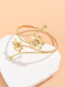 1 pieza Brazalete tipo brazalete con decoración de flor metálica y rhinestone, adecuado para uso diario, combina con vestidos formales, fiestas en la playa y festivales de música, etc. San Valentín, Mamá, Madre, Día de la Madre, Regalo