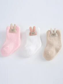 3雙男嬰字母貼飾襪子適用於日常生活 - 彩色 - 查看 3