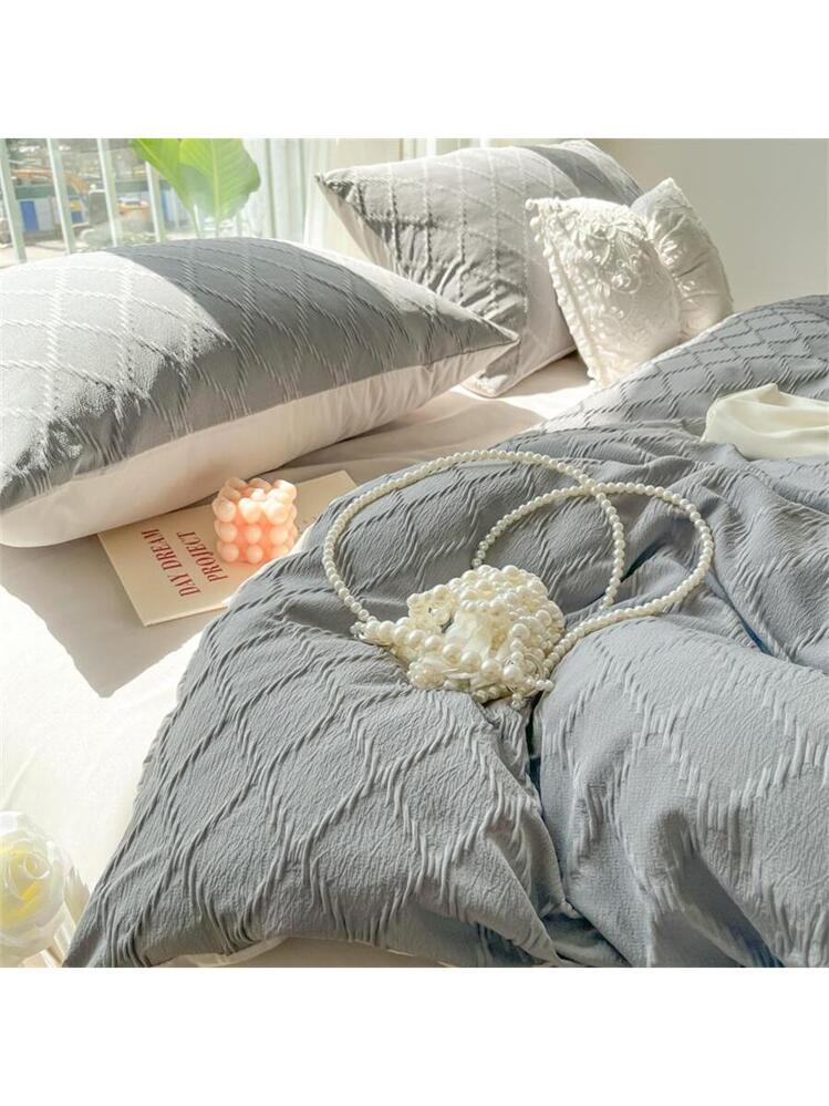 1枚 グレー ジャガード 掛け布団カバー、ダイヤモンド形 シングル