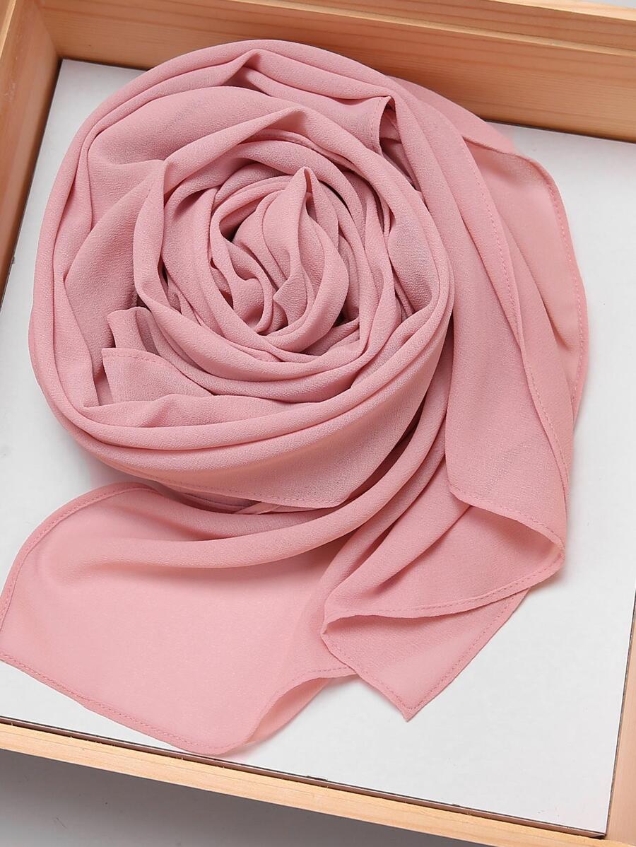 1pc Modest Lightweight Solid Color Chiffon Scarf, Versatile For Spring/Summer - Pink - View 1