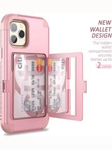 Pink Phone Case With Mirror & Card Holder Compatible With iPhone - Baby Pink - View 2