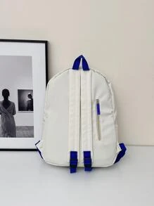 Letter Printed Unisex Fashion Backpack School Backpack Back To School Laptop Backpack Large Backpack Bookbag Casual Daypack Travel Essentials Vacation Holiday School Supplies For School College Students Men Gifts - Blue and White - View 4