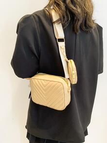 Mini V-shape Print Fashionable Crossbody Bag With Coin Purse - Khaki - View 3