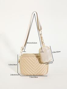 Mini V-shape Print Fashionable Crossbody Bag With Coin Purse - Khaki - View 6