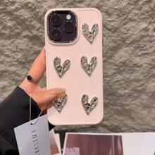 Y2K 粉色电镀边框和银色心形手机壳 - 淺粉色 - 查看 2